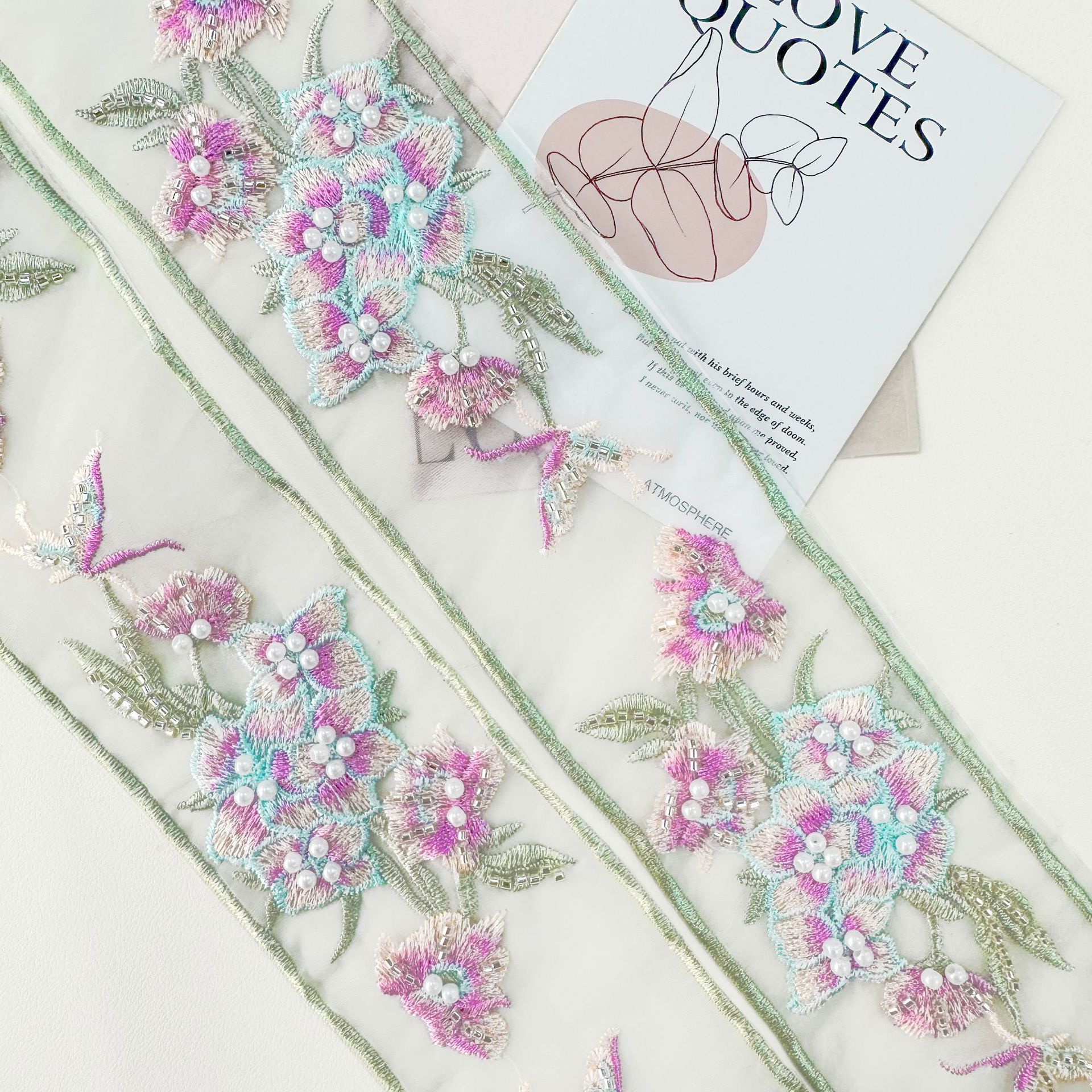 Cinta de Encaje Transparente con Bordado Floral de Poliéster, para Vestidos de Novia