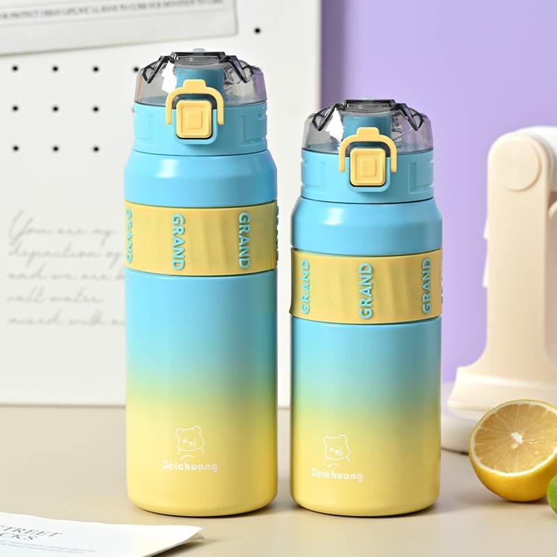 Taza de moda de acero inoxidable de color gradiente taza de aislamiento térmico portátil taza de paja al aire libre taza deportiva de doble capa de gran capacidad para hombres y mujeres