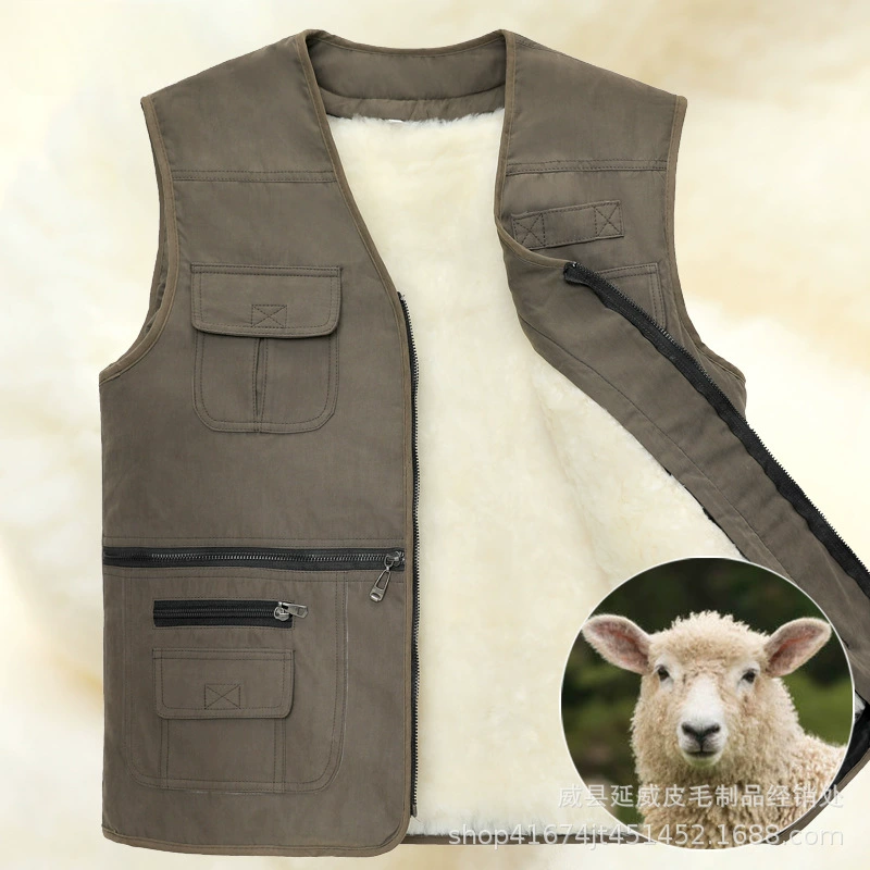 Фабрика оптом среднего и пожилого возраста меховой интегрированный жилет из овчины Зимний жилет из овчины