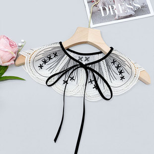 2025 Factory Direct Sale New Apricot Black Edge Embroidered Hollow Floral Fashion Lace-Up Bow Shawl Fake Collar