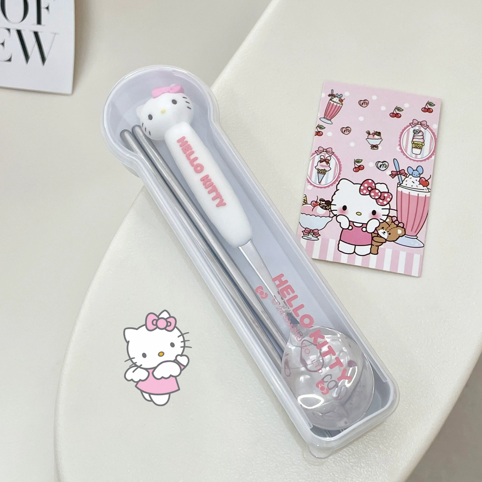 Милый набор столовых приборов Sanrio — набор из 3 предметов: ложка, вилка и палочки из нержавеющей стали 304 с ручками-персонажами
