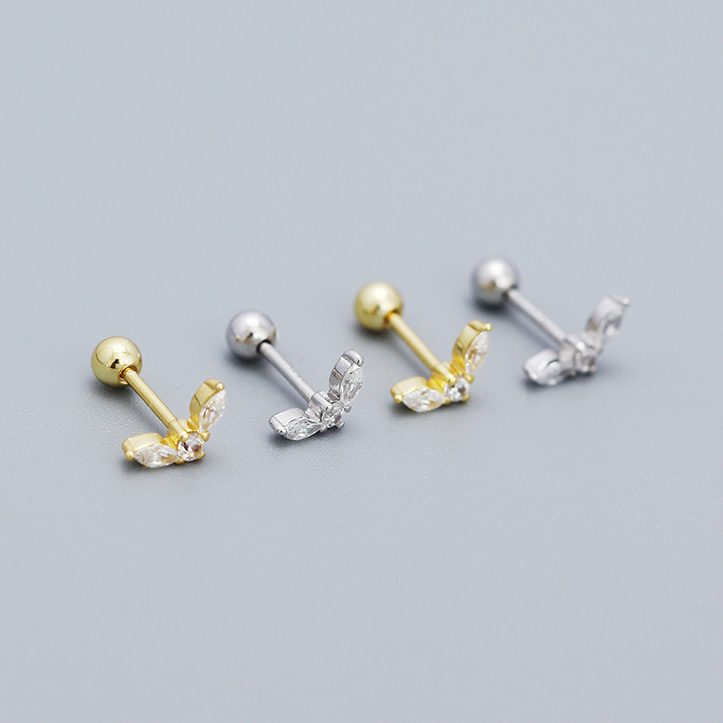 5g Weight 0.03µm Gold Plating Thickness Electroplating Gold Plating Process 1 Pair 925 Sterling Silver Leaf Zircon Electroplating 18K Real Gold Plated Platinum Plated Ear Studs