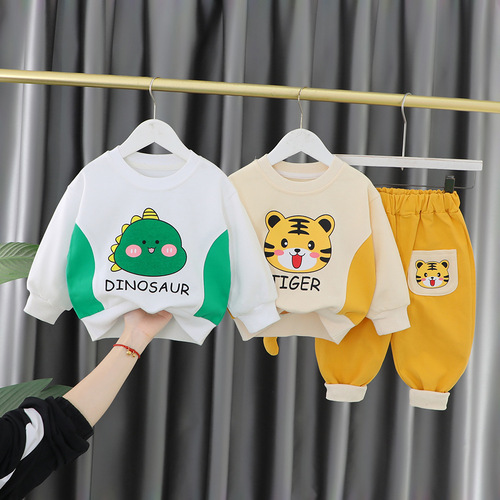  spring new children's cartoon animal long-sleeved suit for boys and girls Korean version of spring cute two-piece set wholesale