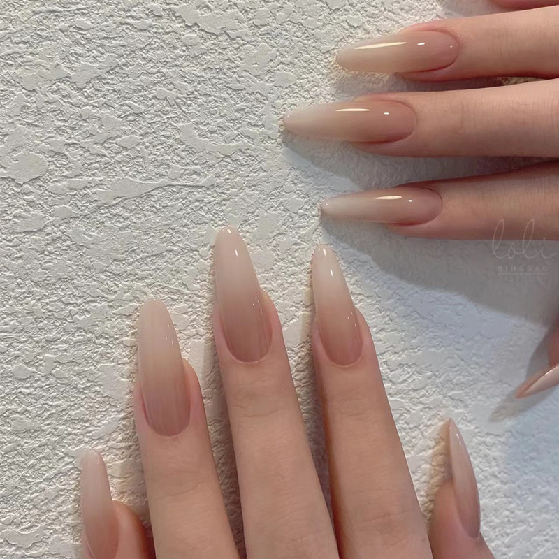 Long, Simple Gradient Wearable Nails, Almond Nude Color, Brightening Manicure Nail Tips, Wholesale Detachable Fake Nails