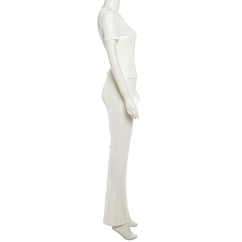 Dames set met getailleerde top met korte mouwen en hoge taille_voghion.com