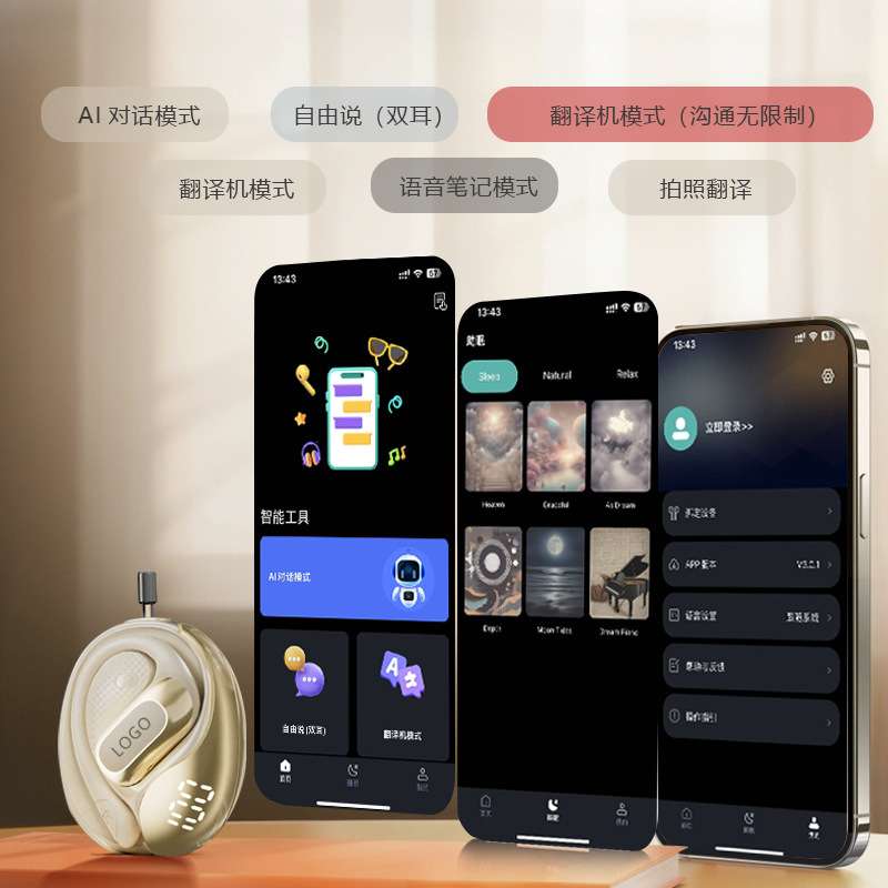 厳選された人気の Ai 翻訳 Bluetooth ヘッドセット、ノイズリダクション、高解像度通話、超長バッテリー寿命、デジタル ディスプレイ、高品質ワイヤレス ヘッドセット|undefined