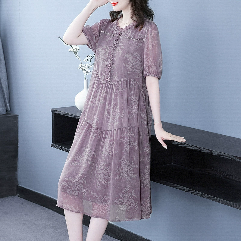 Летнее платье из шифона с принтом, свободного кроя, стройнящее, больших размеров, для мамы 30 лет, коллекция 2025 года.