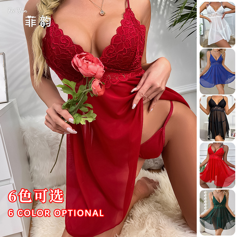 Feiyun 대외 무역 섹시한 속옷 섹시한 레이스 나이트 가운 순수한 욕망 침대 열정 파자마 유혹 290