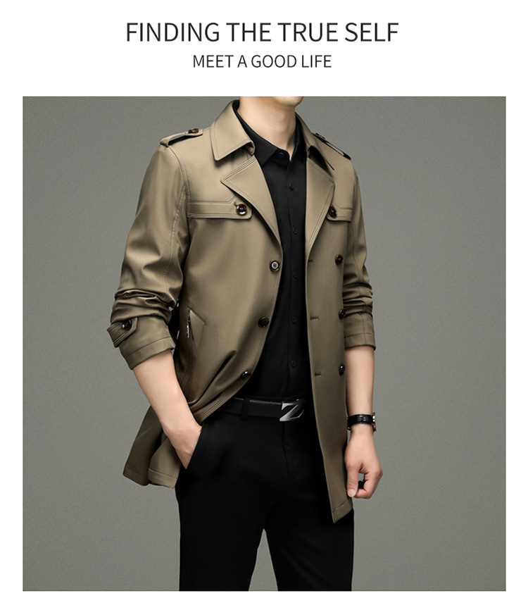 Monochrome Man - Veste trench-coat mi-longue à boutons pour homme, collection printemps-été 2024, idéale pour les jeunes professionnels d'âge mûr._voghion.com