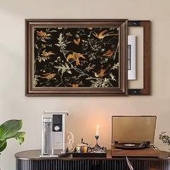 法式復古電錶箱裝飾畫歐式遮擋配電箱電源盒推拉掛畫美式餐廳壁畫