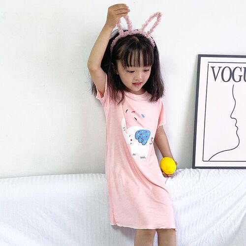 Girls sleep skirt summer thin mother and daughter pajamas princess cartoon Korean version girls short-sleeved air-conditioned clothes home clothes