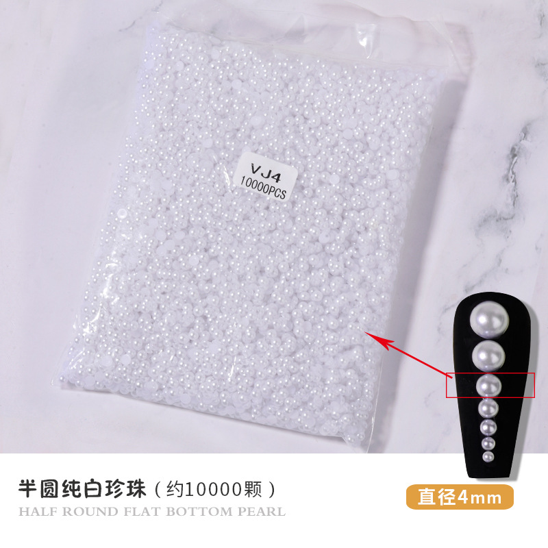 Manicura plana perla joyería cremosa-blanco semicírculo tridimensional perla uñas decoración paquete entero DIY hecho a mano al por mayor