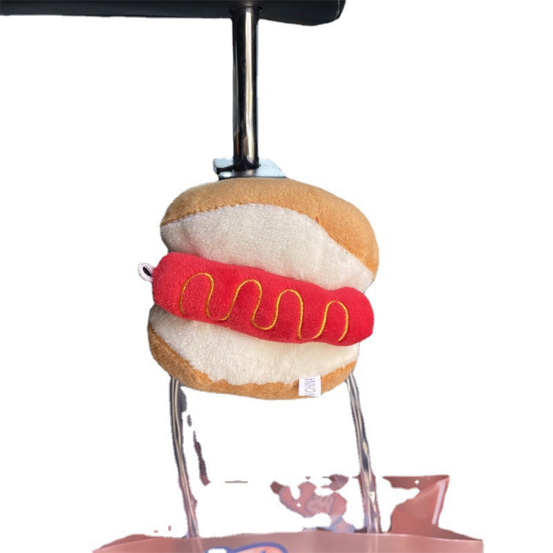 Gancho de automóvil peluche lindo pan hamburguesas perros calientes silla de respaldo asiento de automóvil multifuncional almacenamiento trasero estante de disposición