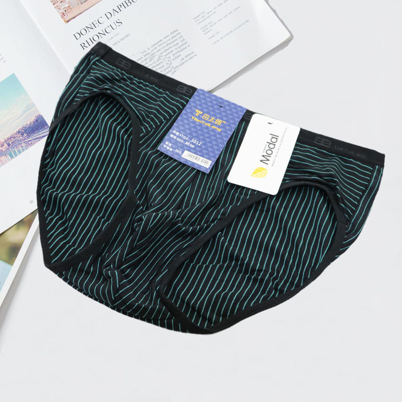 Long Tiantaro Viscose Modal Fiber Cotton Striped Briefs Men's Large Size Sweat Absorbing Shorts Underwear