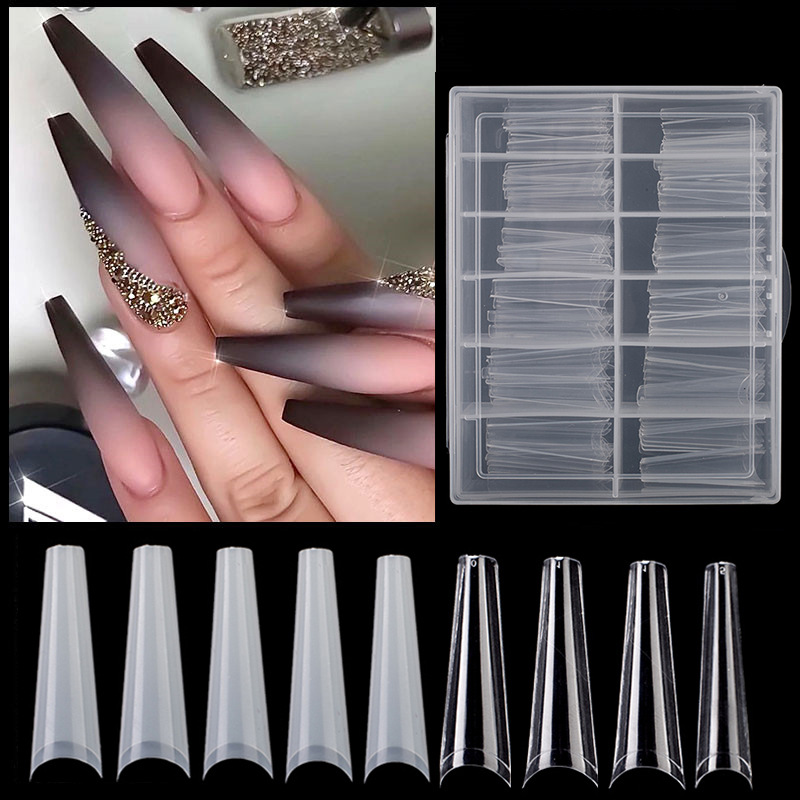 Extra-long transparent white denim fake nails