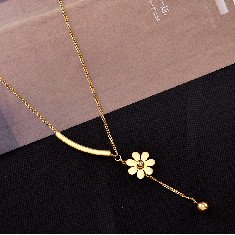fashion simple small daisy necklace titanium steel tassel necklace