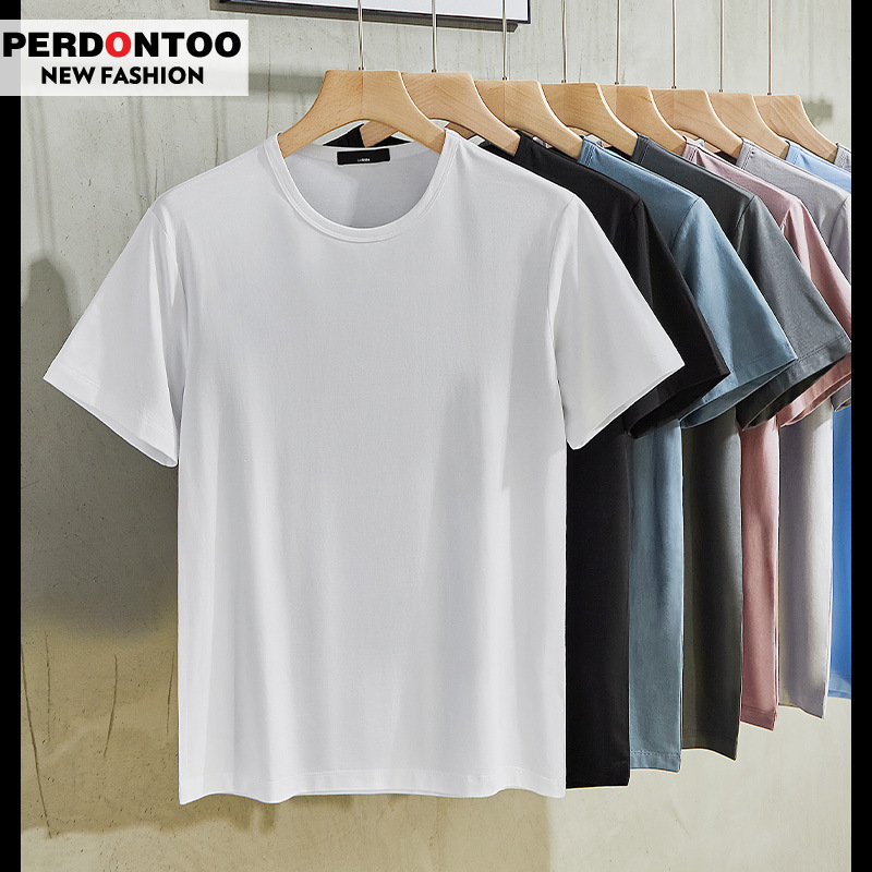 60S Modal Cotton T-Shirt Men's Short-Sleeved Summer Thin Ice Silk Feel Round Neck Half-Sleeved 2026 New Pure White T-Shirt