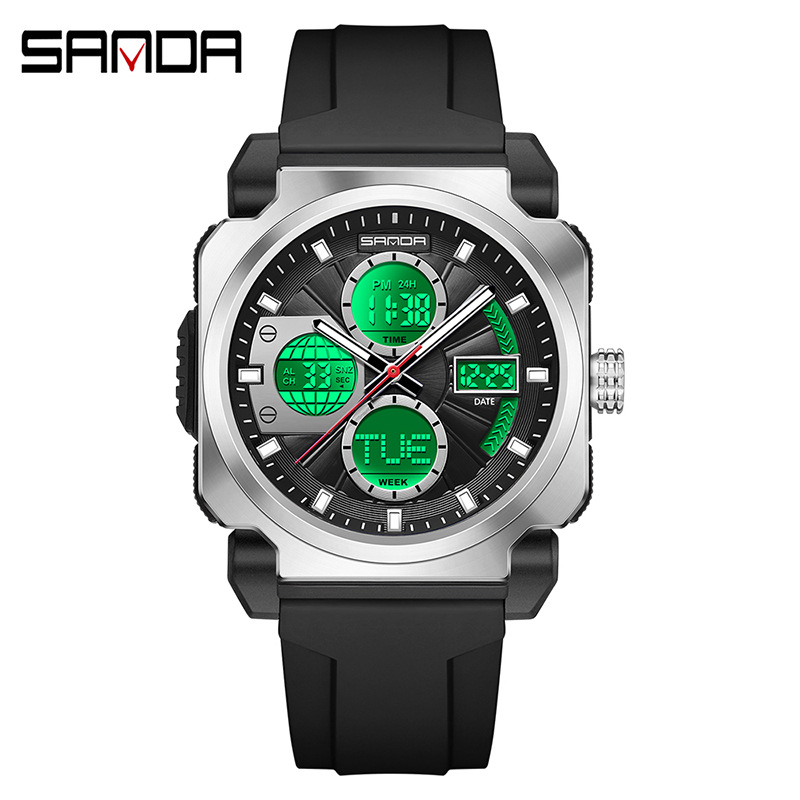 Sanda SANDA nuevo reloj electrónico multifunción doble pantalla impermeable reloj deportivo al aire libre reloj despertador luminoso 3377