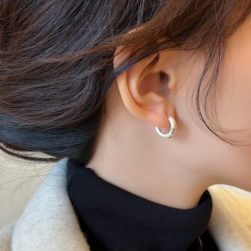 S pure silver heart-shaped buckle women's Japanese and Korean fashion set necklace personalized round ear rings, give_voghion.com