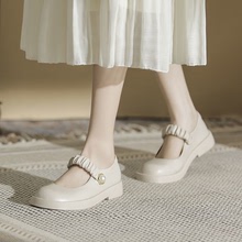 瑪麗珍鞋女2023年春季新款時尚百搭淺口平底女鞋一字帶厚底小皮鞋