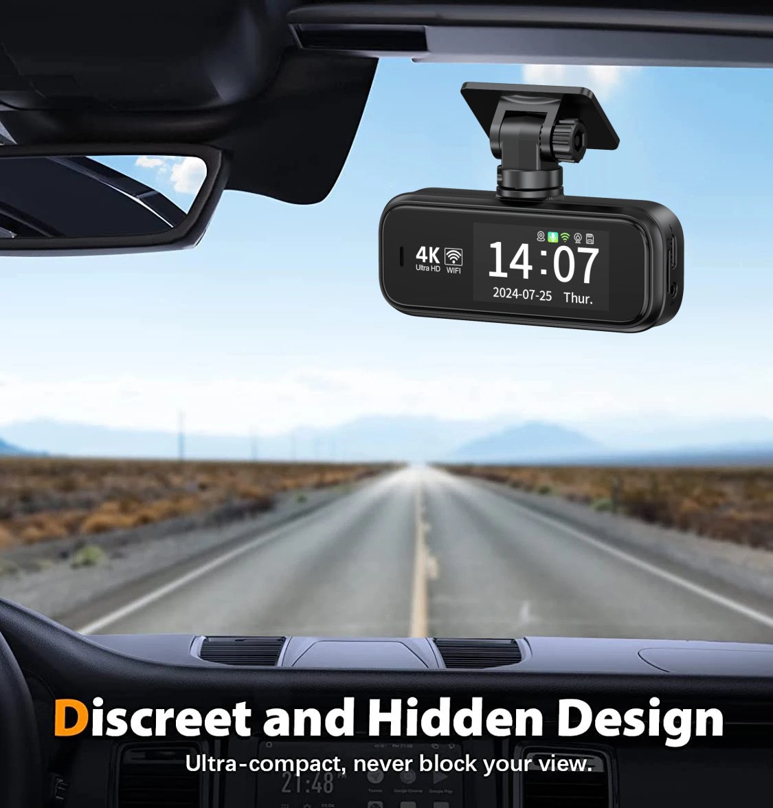 4K Ultra-High Definition Dual-Recording Dash Cam with Wifi, Mobile Phone Connectivity, Gps Tracking, and Parking Monitoring