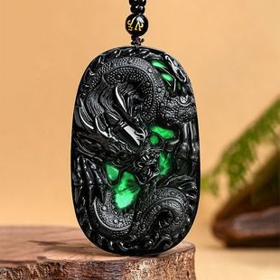 Natural A cargo ink jade ink jade dragon brand jade pendant zodiac dragon ice pendant men's domineering pendant