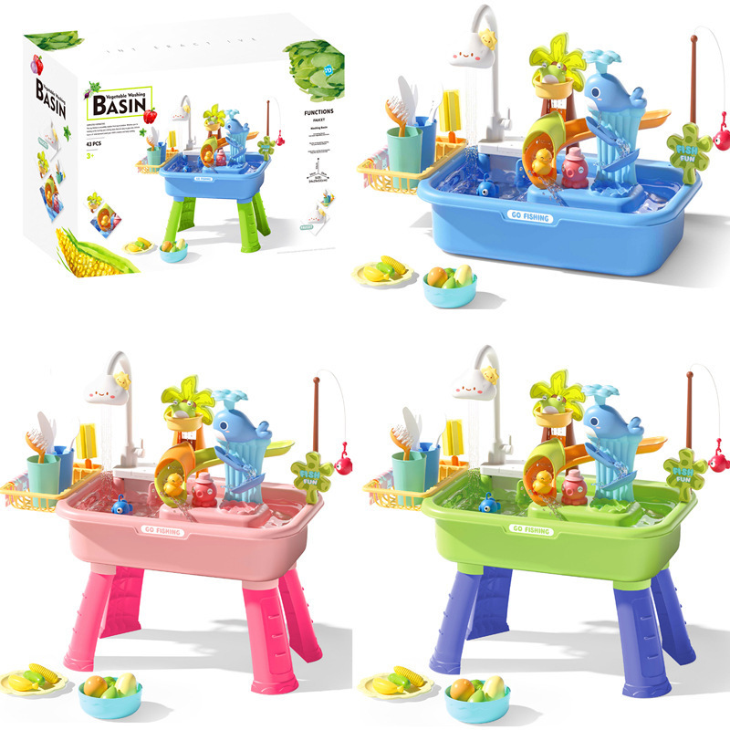 Children's Pretend Play Electric Dishwasher Toy Faucet with Circulating Water, Realistic Kitchen Sink Play Set
