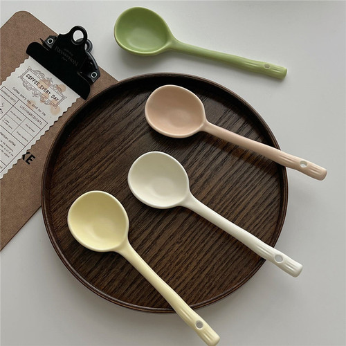 Korean ins style solid color household tableware hand-kneaded irregular household spoon dessert spoon Japanese ceramic spoon