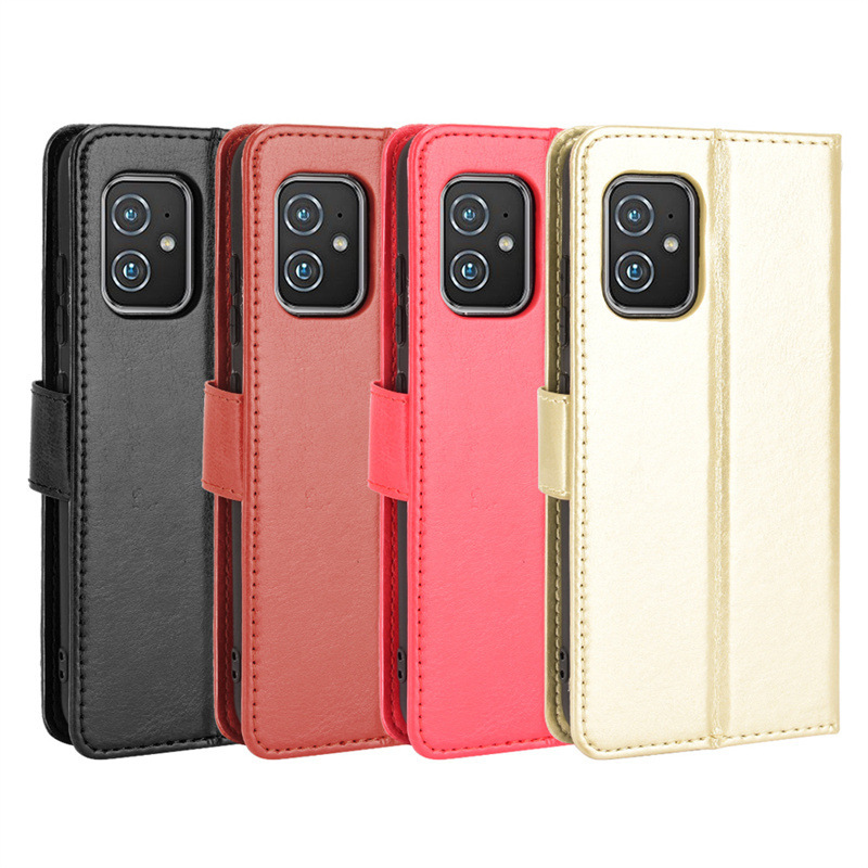 For Asus Zenfone 8 Phone Case ZS590KS Phone Leather Case Flip Crazy Horse Pattern Rope Card Protection Case