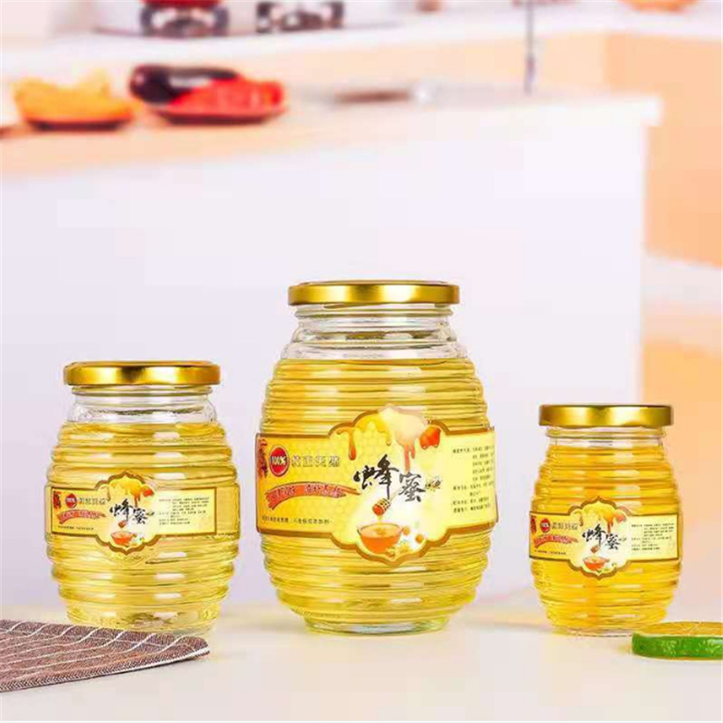 厂家批发透明玻璃蜂蜜瓶螺纹蜜糖瓶500g酱菜瓶子果酱瓶罐头瓶
