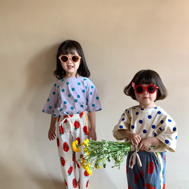 童T恤2021夏款男童女童韩版圆点T儿童宽松休闲短袖韩国童装末小蒙|ms