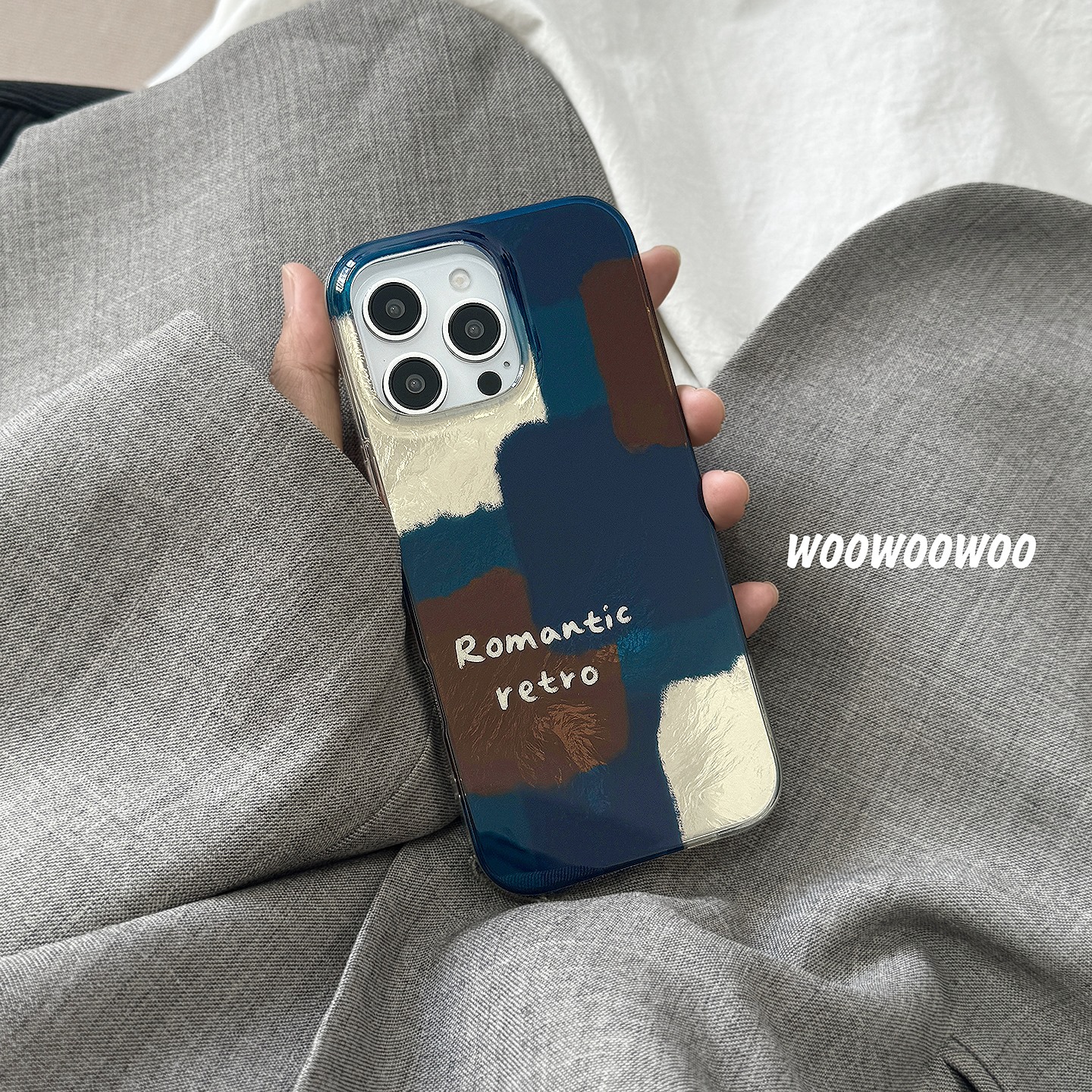 Design Blue Brown Square Plaid Stitching Art Mobile Phone Case for iphone16 Apple 15 Promax14 New 13 Advanced Double Layer 16pro All-inclusive Protective Case