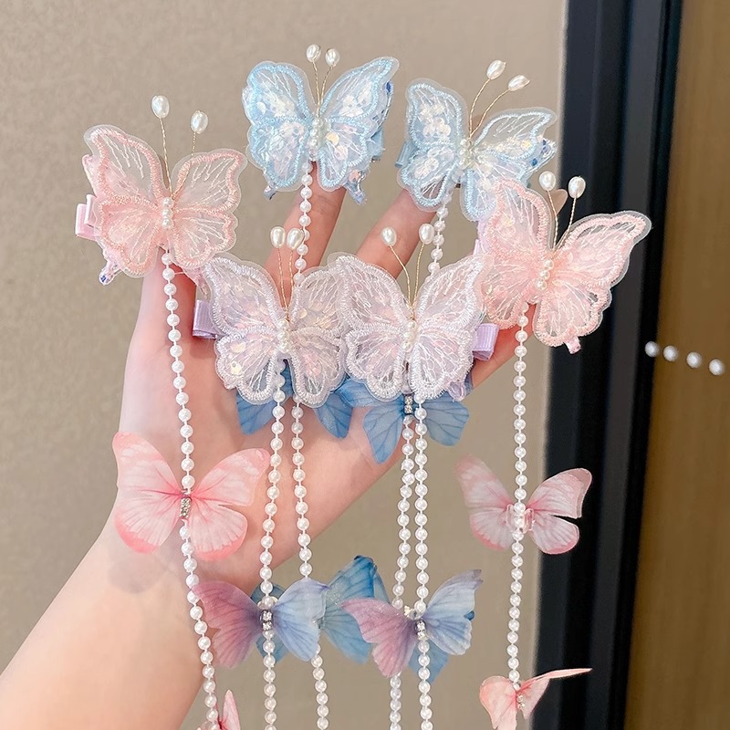 Niños rosa mariposa perla pinzas de cabello super inmortal joyería de cabello de niña corriente pública Sue trenzada cadena de cabello de niñas pinzas de cabello toque