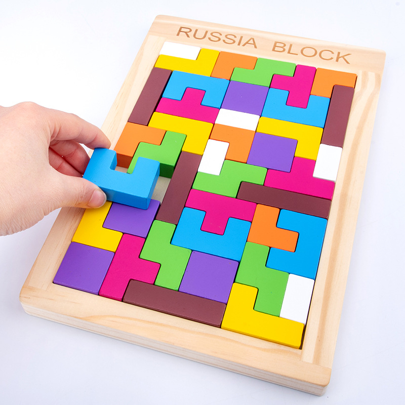 Tetris rompecabezas de madera de los niños de educación temprana inteligencia educativa niños y niñas rompecabezas de juguete conjunto tablero de rompecabezas al por mayor