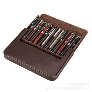 欧美复古皮革六只装钢笔皮套 疯马皮磁扣商务礼品铅笔钢笔套直销