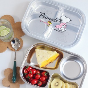 genuine goods Snoopy Lunch Box with Lid Large Four-compartment Dining Plate for Office workers Dining Box Insulated 304 Stainless Steel Dinner Plate