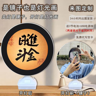 Chinese style calligraphy and painting calligraphy ancient style round mirror light painting DIY artistic retro style magic mirror creative design lamp