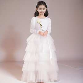 长袖亮片可爱儿童礼服2026新款时尚花童礼服小女孩主持生日公主裙