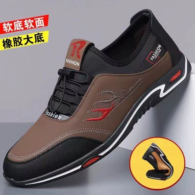 2025 весна и осень новая мужская кожаная обувь на мягком подошве, противоскользящая дикая повседневная мужская обувь четыре сезона, износостойкая и дышащая одна педаль