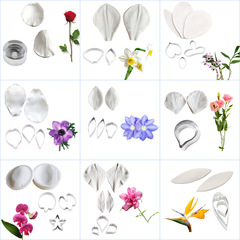 セットシリコン金型バラの花びらの葉が砂糖をひっくり返した金型の質感プリントケーキ金型DIY焙煎