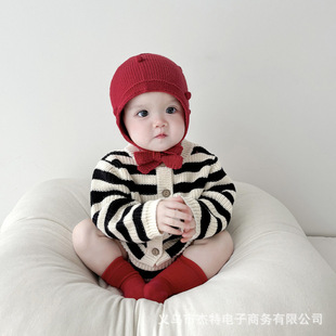Children's Knitted Hat, Cute Beanie Lace-Up Windproof Ear Protection Hat, Autumn and Winter Warm Woolen Hat for Boys and Girls