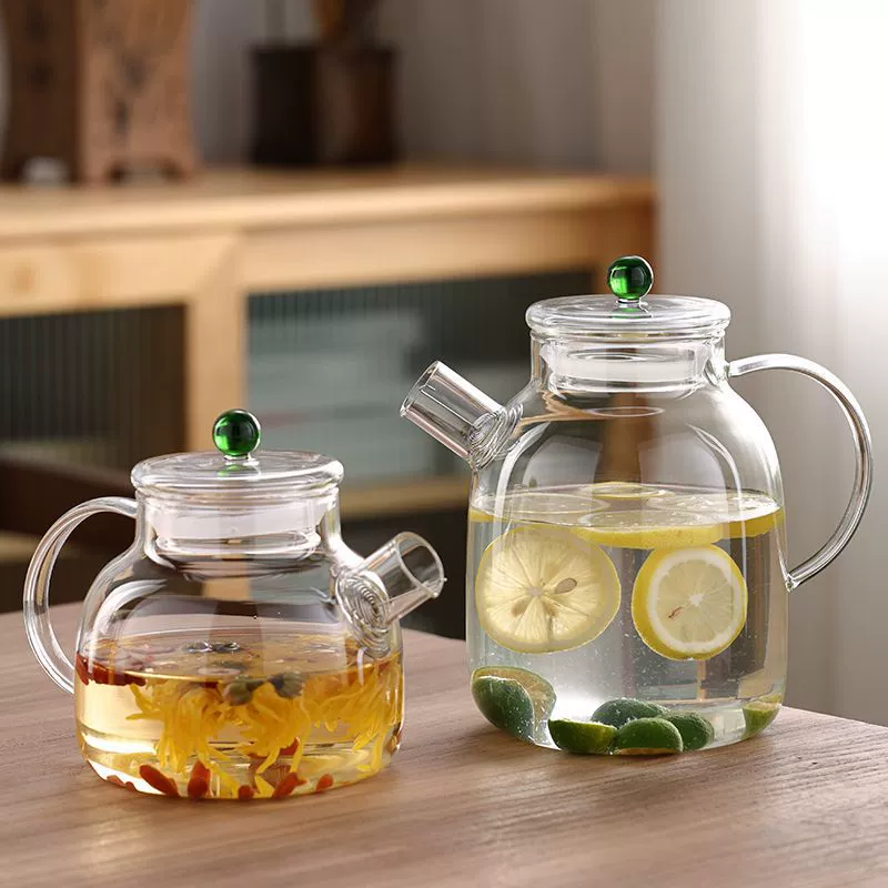 Glass capacious teapot for home use, high quality fruit tea, increased thickness