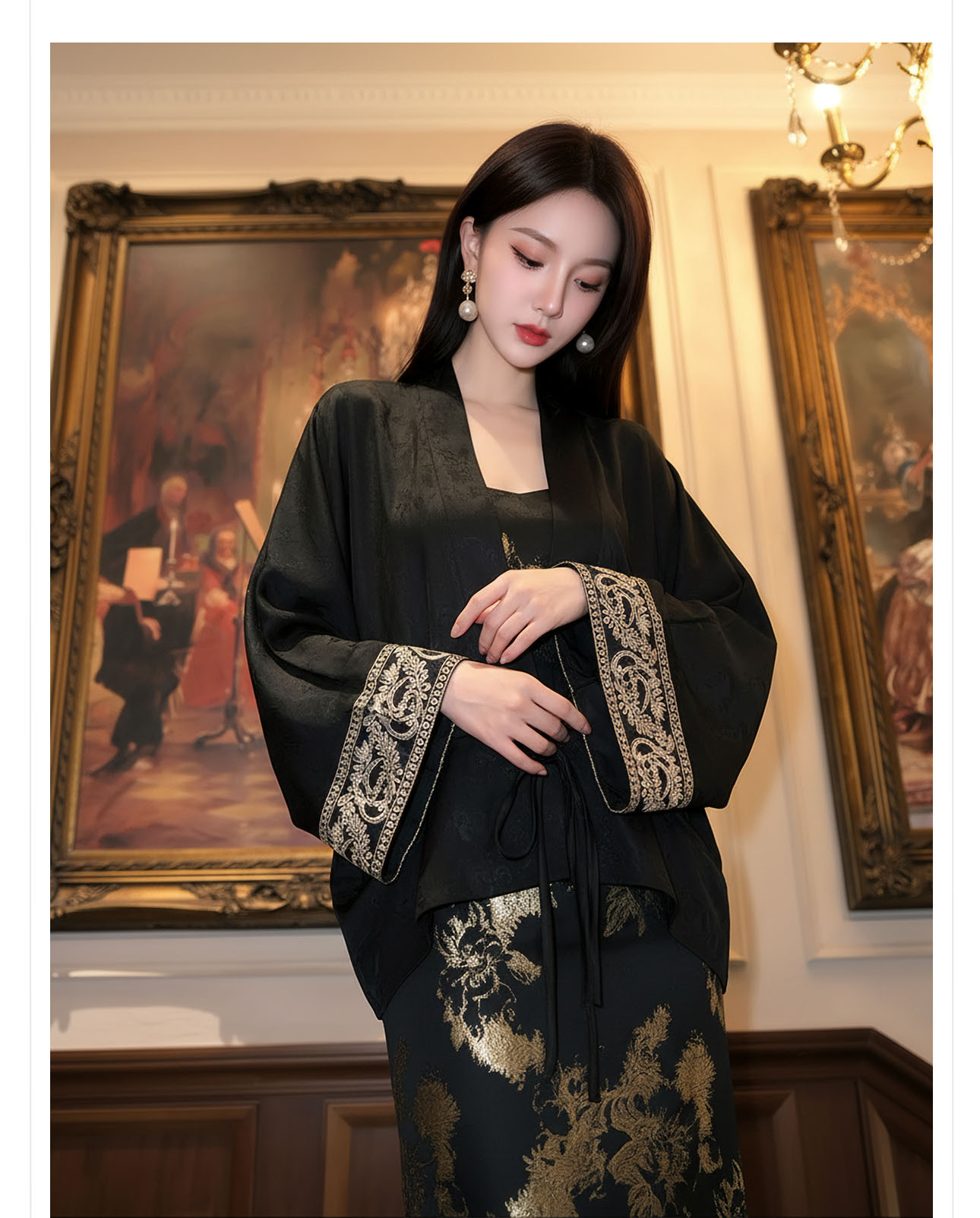 Bộ áo sơ mi lụa rộng và váy dây treo cổ điển M6056 – phong cách quốc gia sang trọng — Áo, Váy Hai Dây chi tiết 12