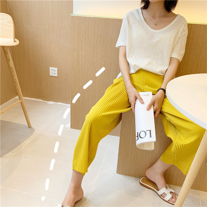 2021 Summer Loose Cropped Casual Korean Style Thin Straight Ice Silk Pendant Radish Pants Pleated Wide Leg Pants for Women 2021 Summer Loose Cropped Casual Korean Style Thin Straight Ice Silk Pendant Radish Pants Pleated Wide Leg Pants for Women
