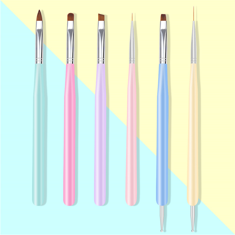 Cruz-frontera especial de 6 piezas de doble cabeza macaron arte de uñas pluma de madera varilla de Arte de uñas fototerapia pluma de dibujo pluma punto taladro pluma traje