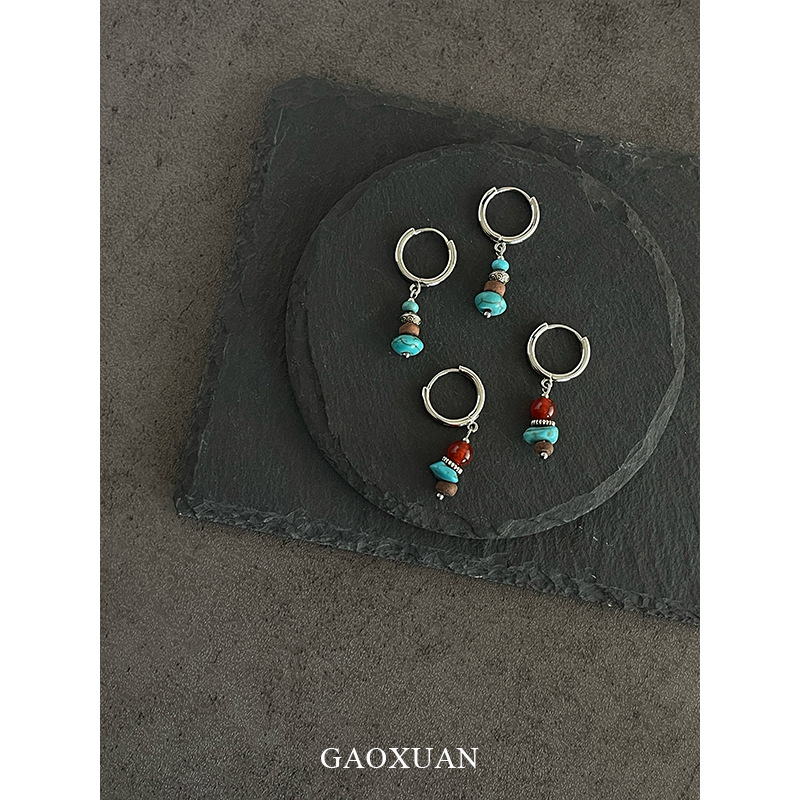 Genuine asymmetrical turquoise retro ethnic earrings