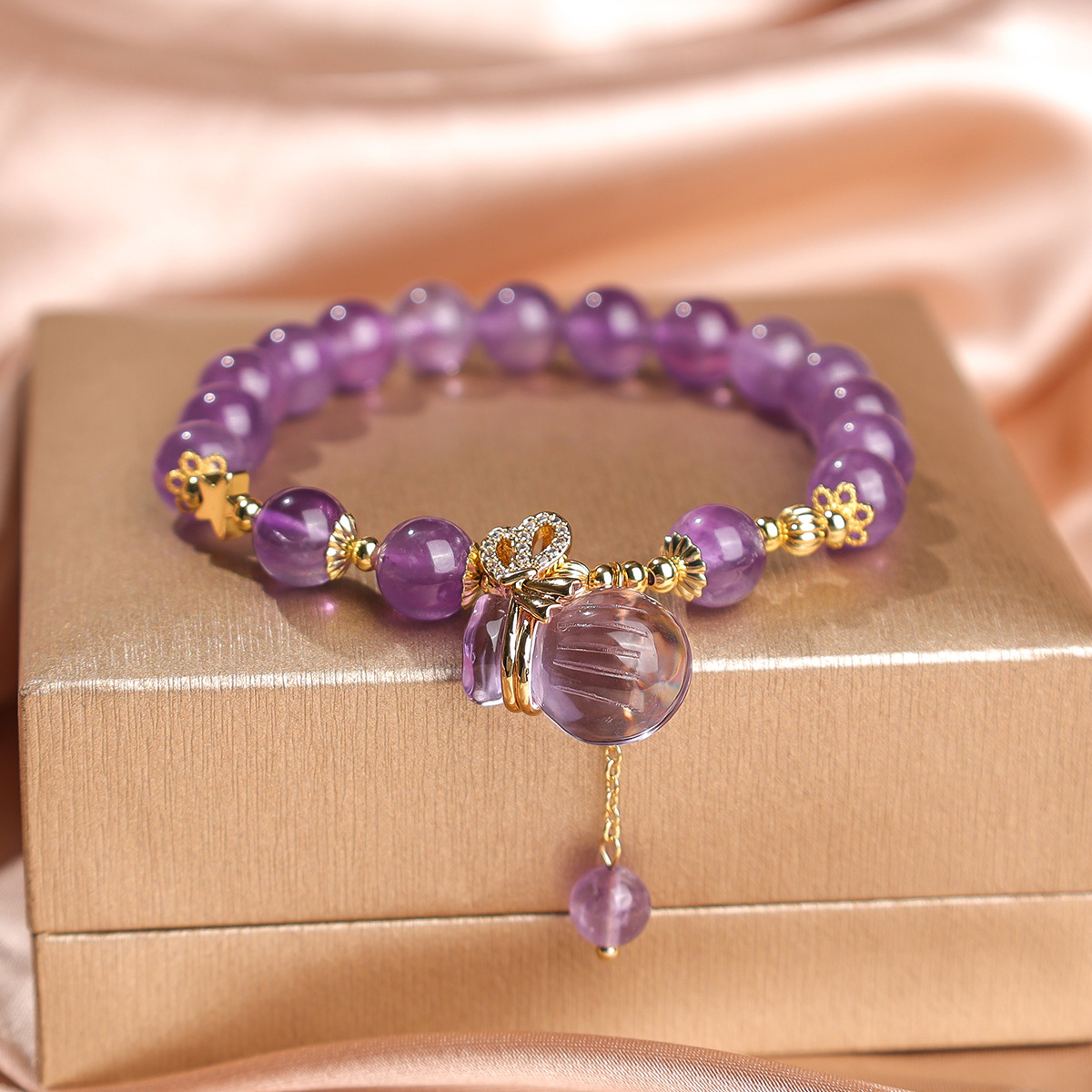 Bolsa de cristal Ametista de 8 mm 17,5 cm