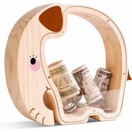 跨境木质儿童小象造型存钱罐亚克力透明储蓄罐硬币收纳储存罐