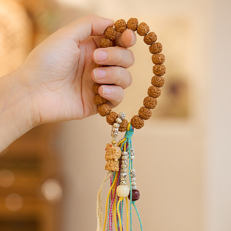 Natural Vajra Bodhi Bracelet with Moon Bodhi and Tassel, Handheld Buddhist Prayer Beads, Wholesale