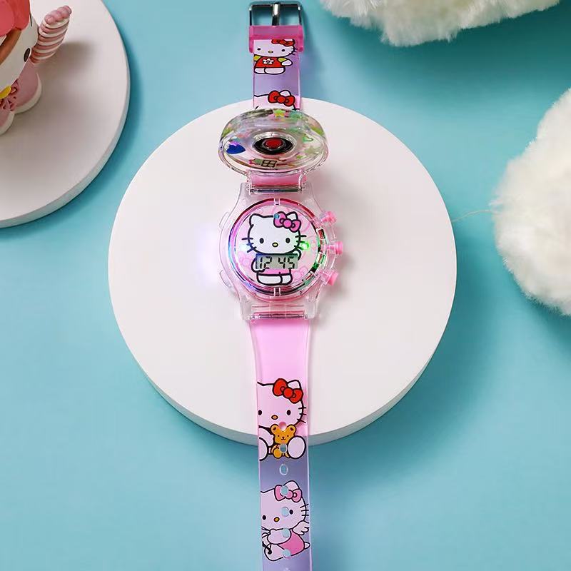 跨境翻盖手表旋转公仔闪灯石英表炫彩发光儿童动漫卡通玩具电子表